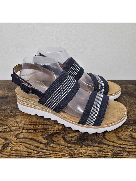 BOBS from Skechers Shoes - Skechers BOBS Desert Kiss Tea Time Wedge Sandals Women's Size 9 Navy Blue